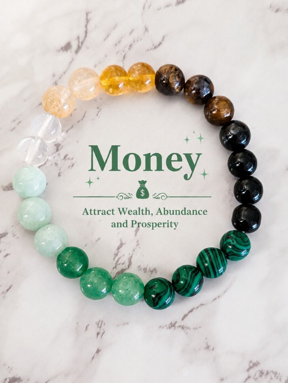 Money Attraction Crystal Bracelet Prosperity Wealth Abundance Gemstone Beaded